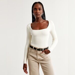 Abercrombie A&F -Long Sleeve Ottoman Square Neck Bodysuit - NWT - Cream - Size S
